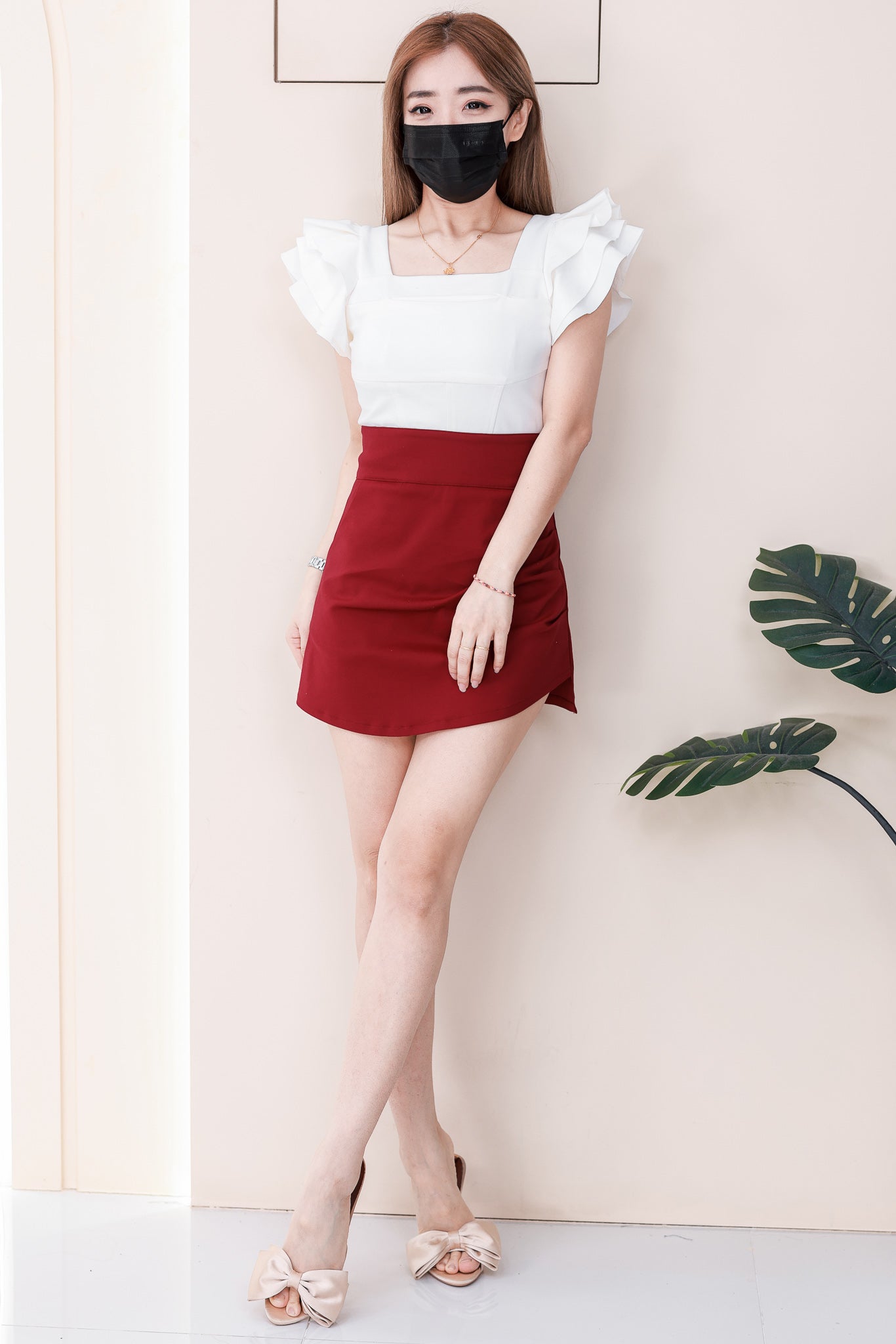 【T520236】高品质荷叶袖罗马棉时尚短版百搭上衣 ❤️❤️
