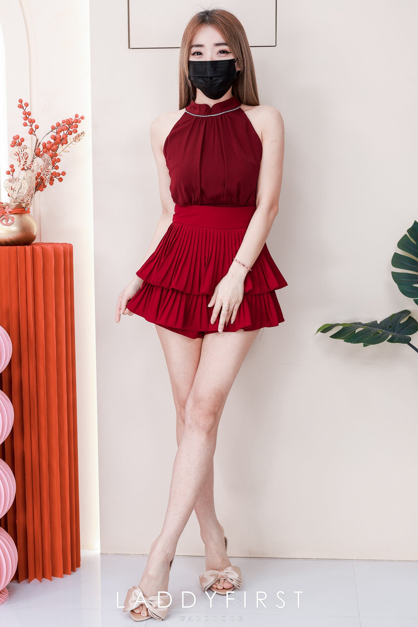 【T6881】高品质雪纺拼接钻石领CUT in无袖时装上衣 ❤❤