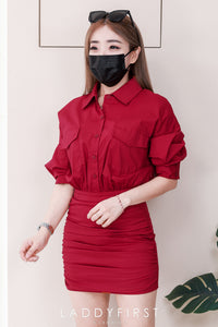 【D3488】🧧 宠粉福利回馈 🧧 【LFW独家小圆饼】高品质法式翻领长袖收腰显示包臀衬衫连身裙子 ❤️❤️ 【D-R2-C1】