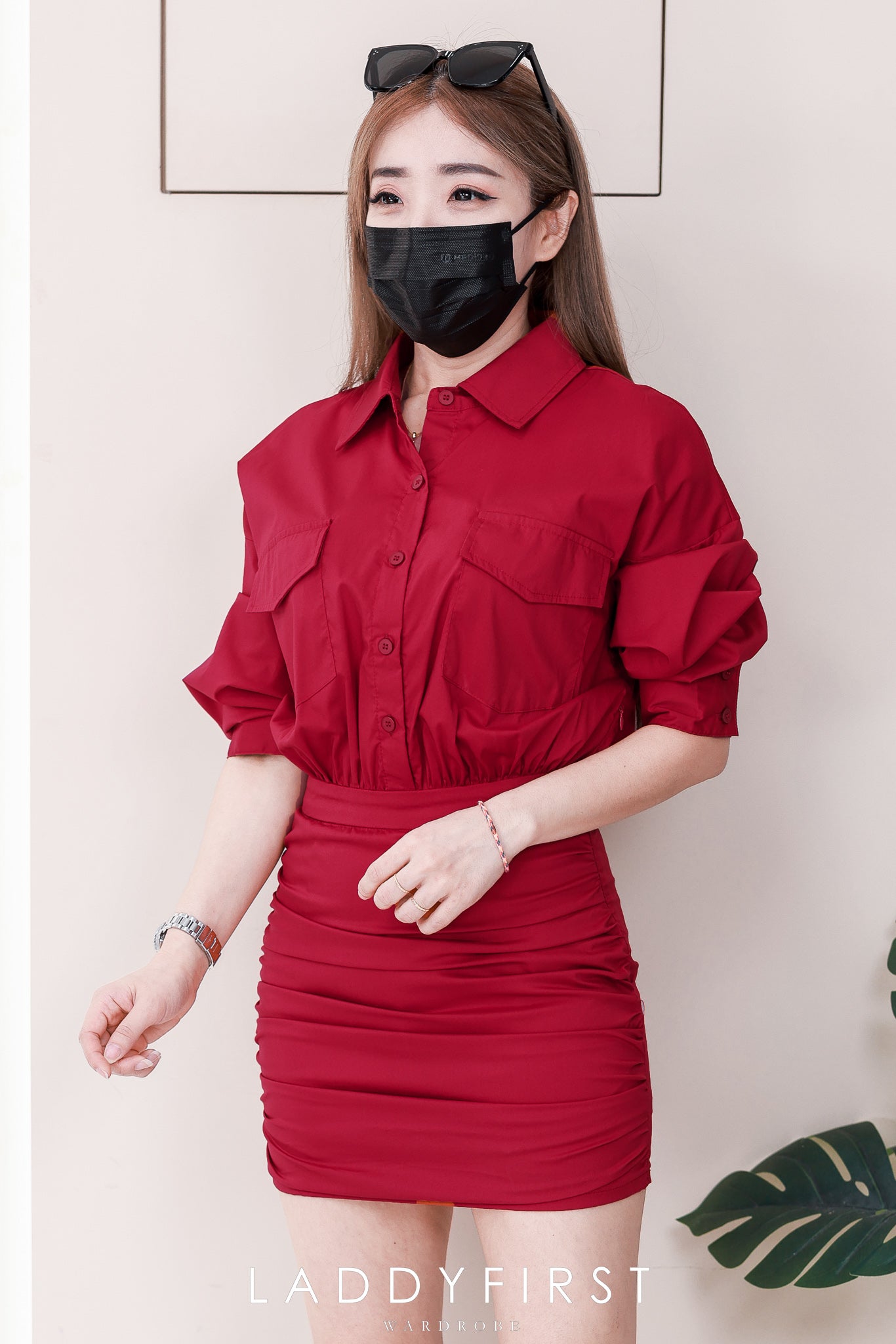 【D3488】🧧 宠粉福利回馈 🧧 【LFW独家小圆饼】高品质法式翻领长袖收腰显示包臀衬衫连身裙子 ❤️❤️ 【D-R2-C1】