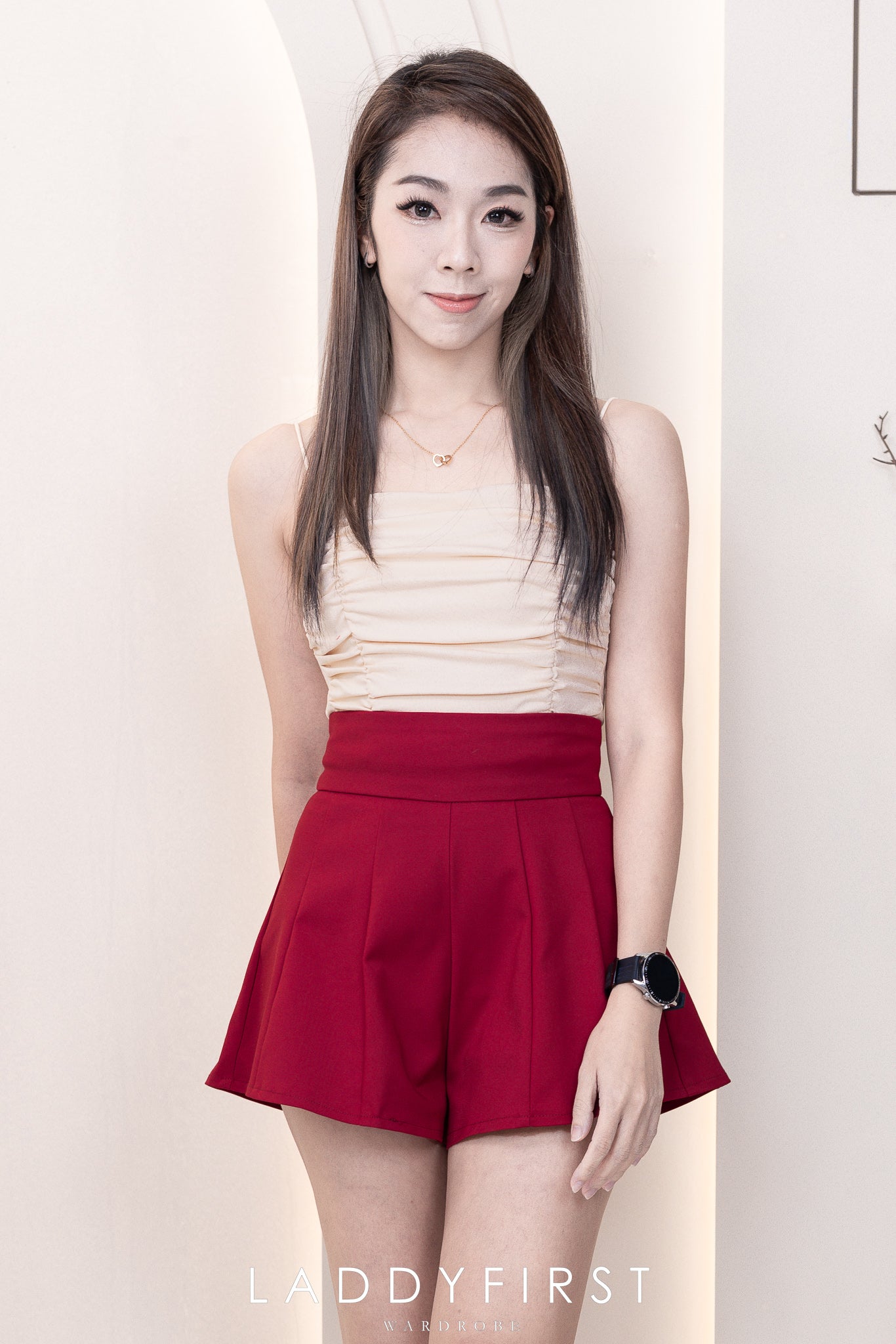 【T3396】方领皱褶显瘦设计细带无袖纯棉弹力内搭上衣 ❤❤【A-R2-C1】