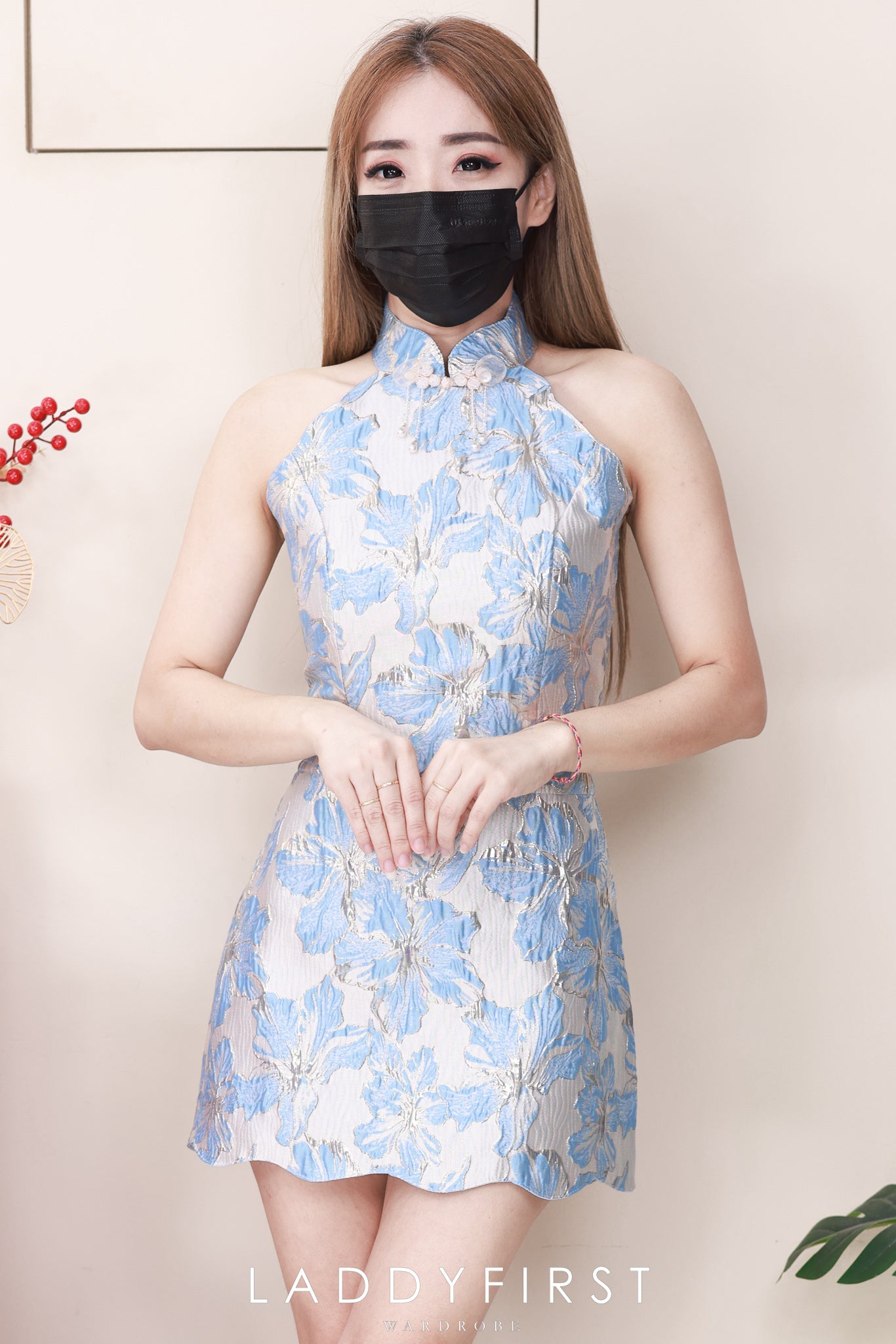 【SS528042】高品质两件式浮雕提花旗袍套装 CUT IN无袖提花旗袍上衣➕提花高腰裙子，内层有里布短裤 ❤️❤️