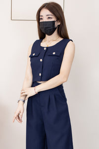 【SS21855 / 18678】高品质欧美式高级感小香风时尚套装 翻领无袖小香风上衣➕小香风阔脚高腰长裤，后副有伸缩弹力有口袋 ❤️❤️【D-R1-C1】