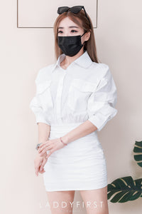 【D3488】🧧 宠粉福利回馈 🧧 【LFW独家小圆饼】高品质法式翻领长袖收腰显示包臀衬衫连身裙子 ❤️❤️ 【D-R2-C1】