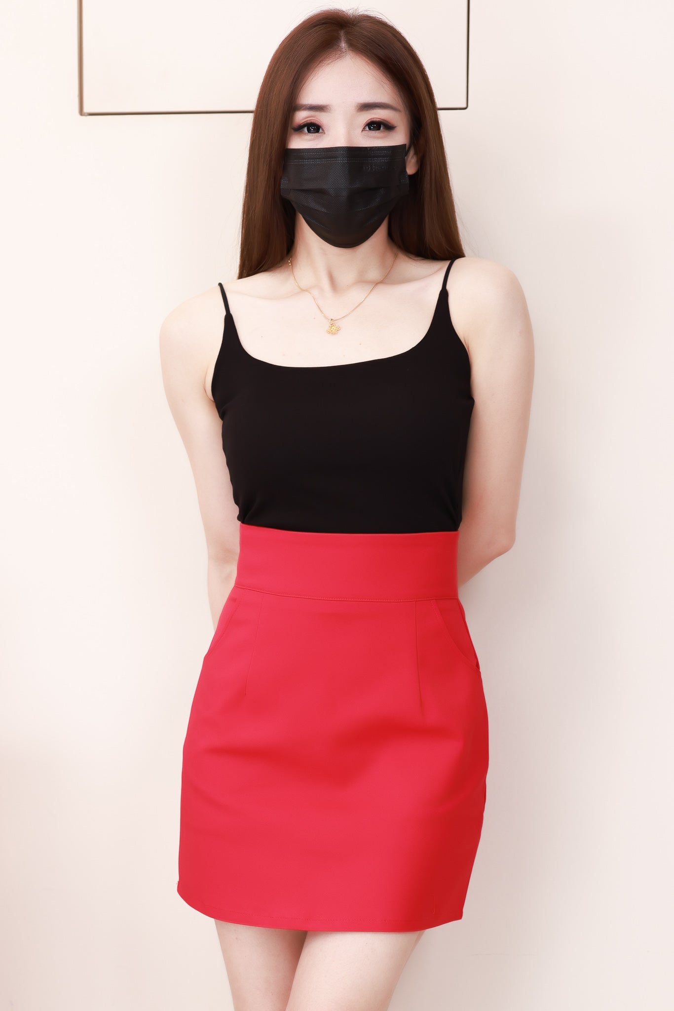 【S2129】【网站福利款✨】独家爆款高品质简约百搭款A字西装高腰裙子，内层有里布短裤，有口袋 ❤️❤️ 【C-R3-C4】