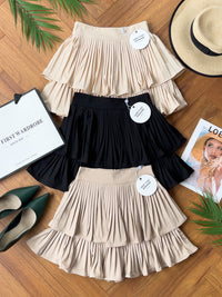【S68114】【独家小圆饼】双层蛋糕百褶荷叶边高腰显瘦西装裙子，内层里布短裤【B-R1-C2】