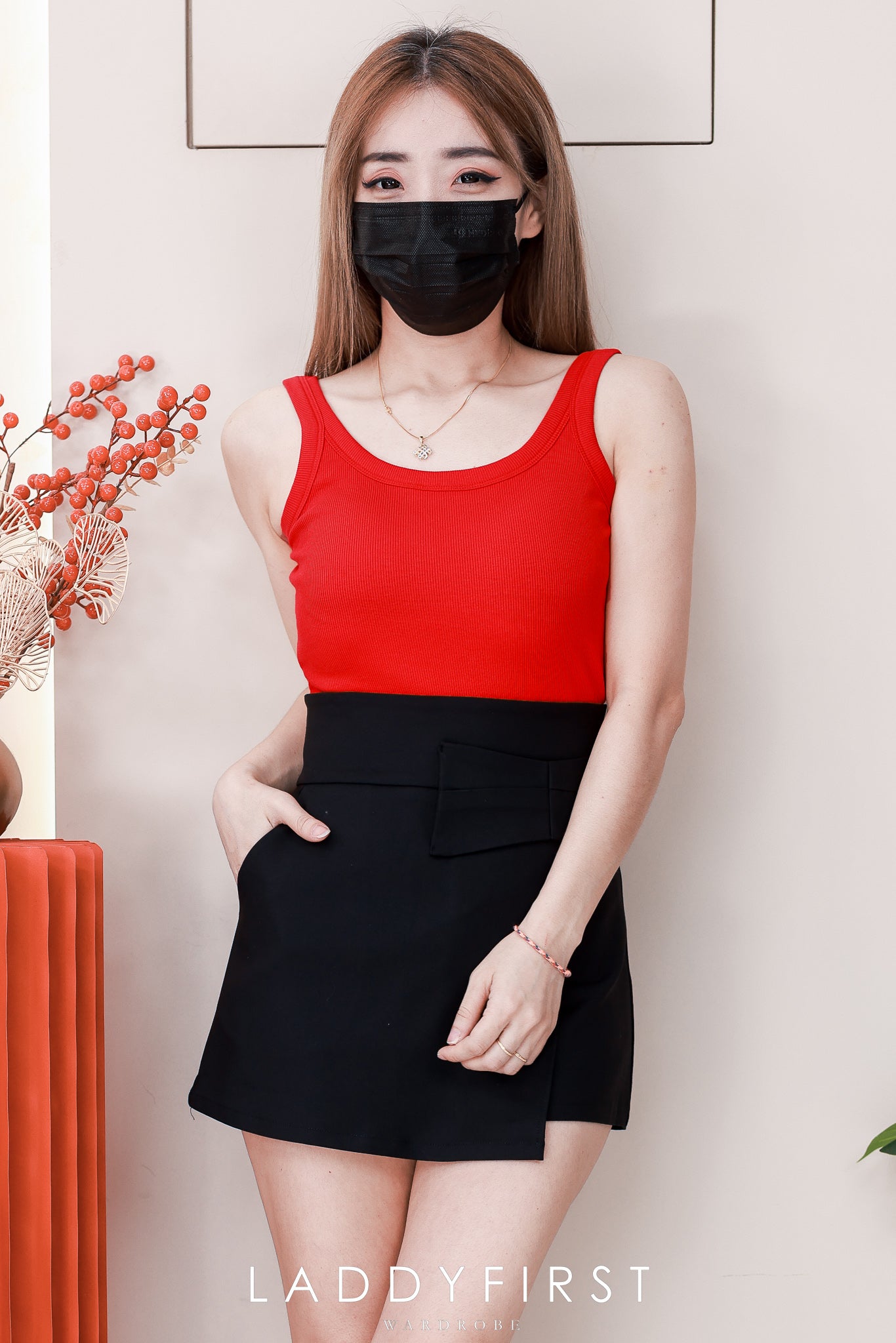 【S2664】高品质简约时尚蝴蝶结设计前裙后裤西装高腰百搭裤裙，有口袋 ❤️❤️