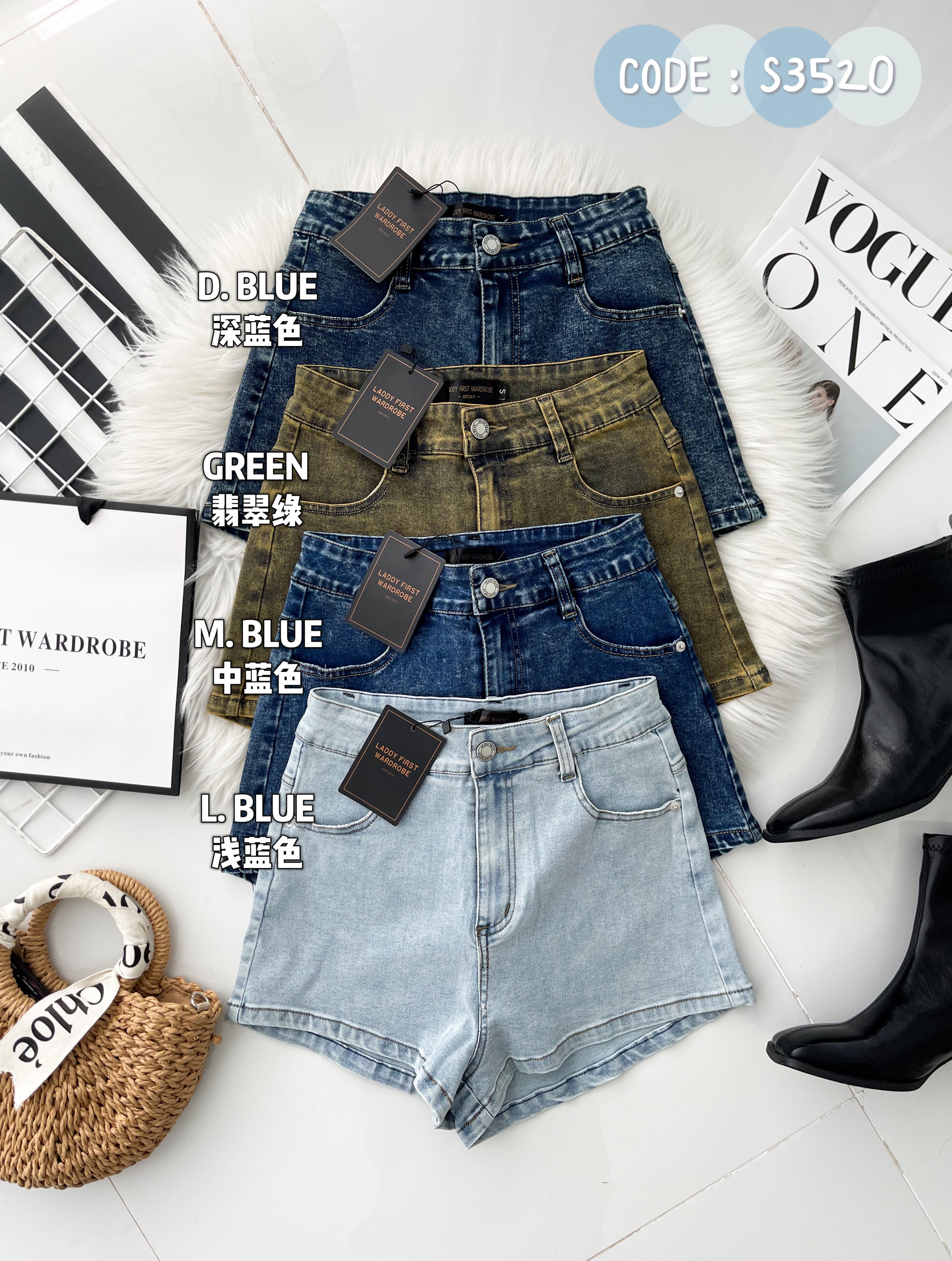 【S3520】LFW独家爆款高品质牛仔COTTON JEANS日常简约休闲百搭牛仔高腰短裤，有口袋 ❤️❤️