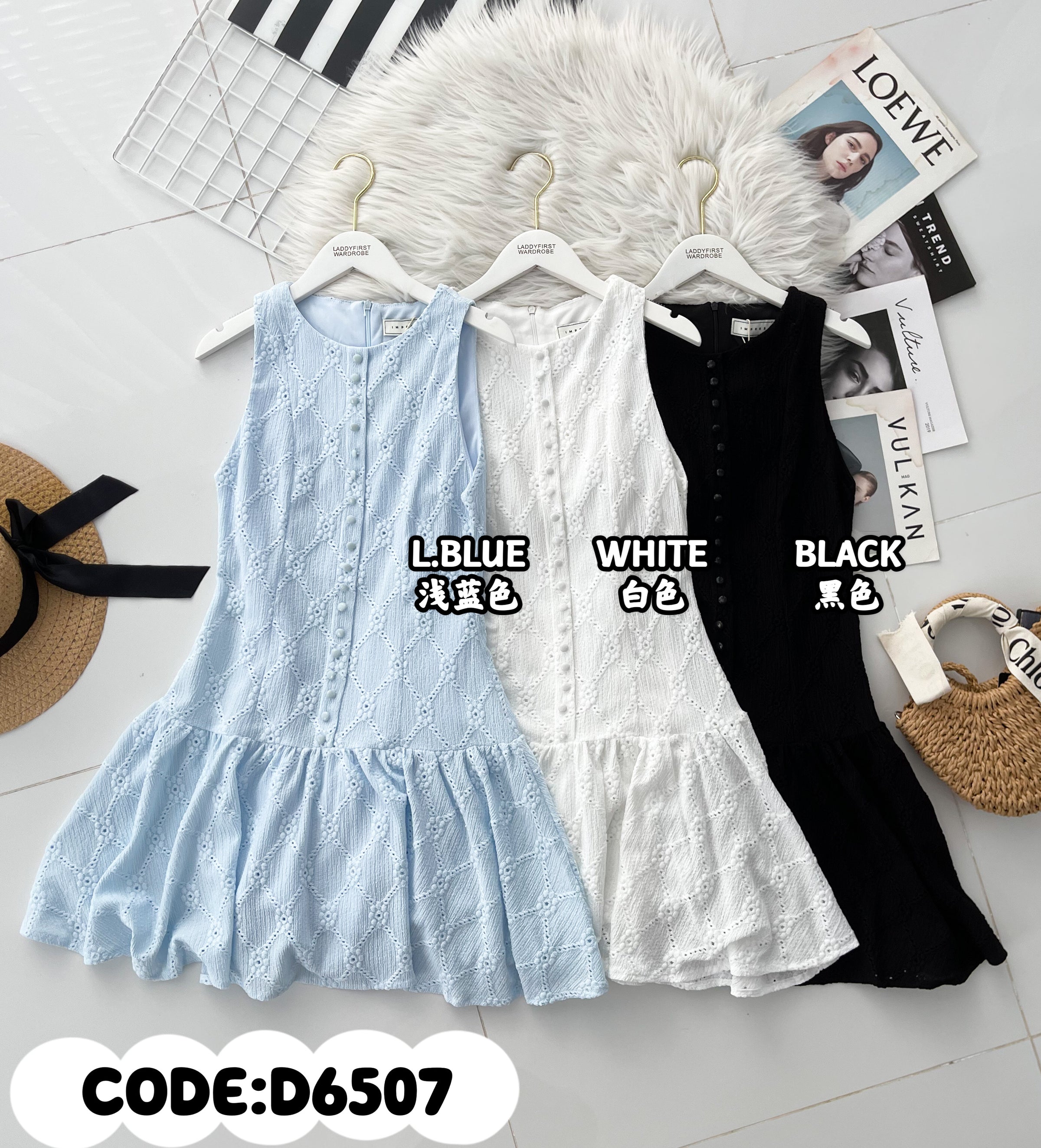 【D6507】高品质减龄时尚带弹力COTTON铜花蕾丝无袖连身裙子 ❤️❤️【A-R1-C5】