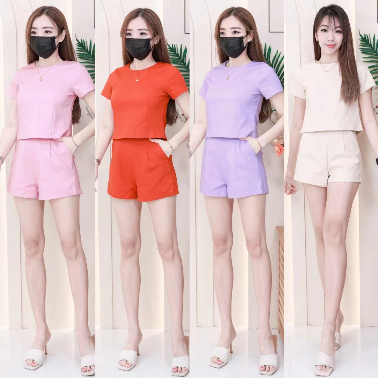 【SS8229971】【LFW独家小圆饼】高品质两件式西装时尚套装 圆领短袖百搭上衣➕西装高腰百搭短裤，有口袋 ❤️❤️ 【E-R2-C2】