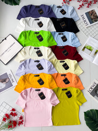 【T3329】独家爆款方领短袖纯棉弹力简约休闲百搭上衣 ❤️❤️ 【A-R3-C2】