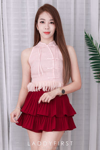 【S68135】【LFW独家小圆饼】【直播间搭配】双层蛋糕百褶荷叶边高腰显瘦西装裙子，内层防走光短裤 ❤️❤️ 【C-R3-C5】