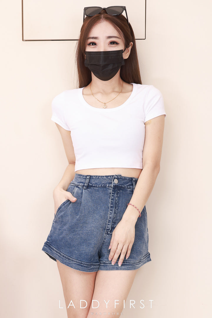 【S83100】【网站福利款✨】高品质一款显瘦高腰简约日常牛仔百搭短裤，后副伸缩弹力有口袋 ❤️❤️【D-R2-C1】