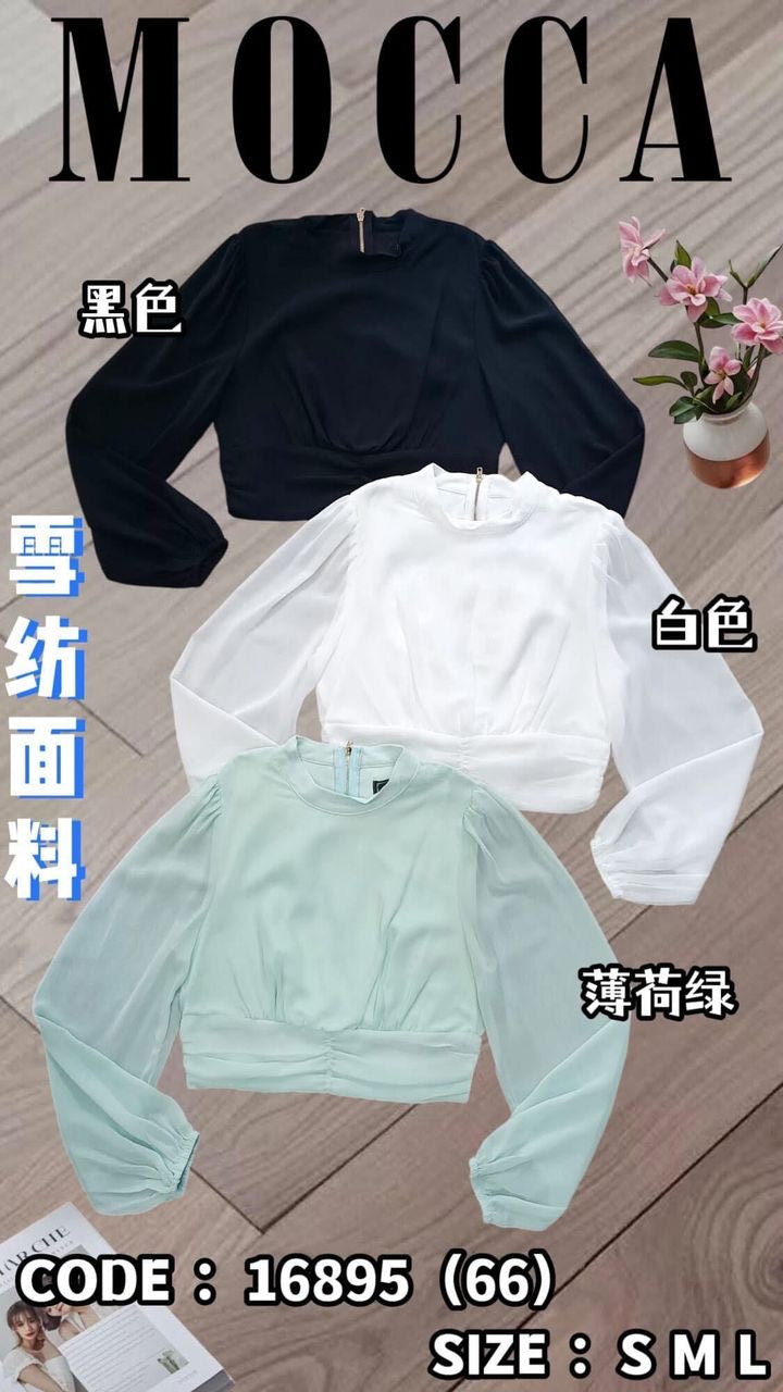 【T8235951】高品质甜美温柔风雪纺长袖上衣，后中拉链 ❤❤