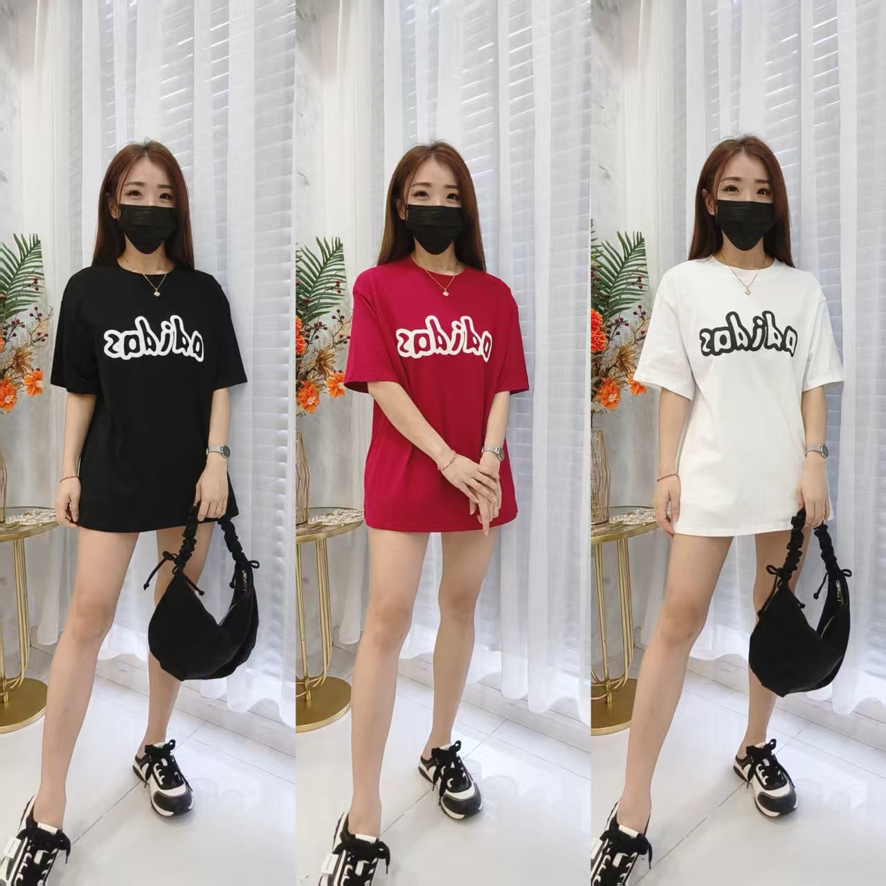 【O51287-1】⚡补货预订款⚡高质量Unisex 前后三叶草图案Oversized Tee ❤️ #领口包边
