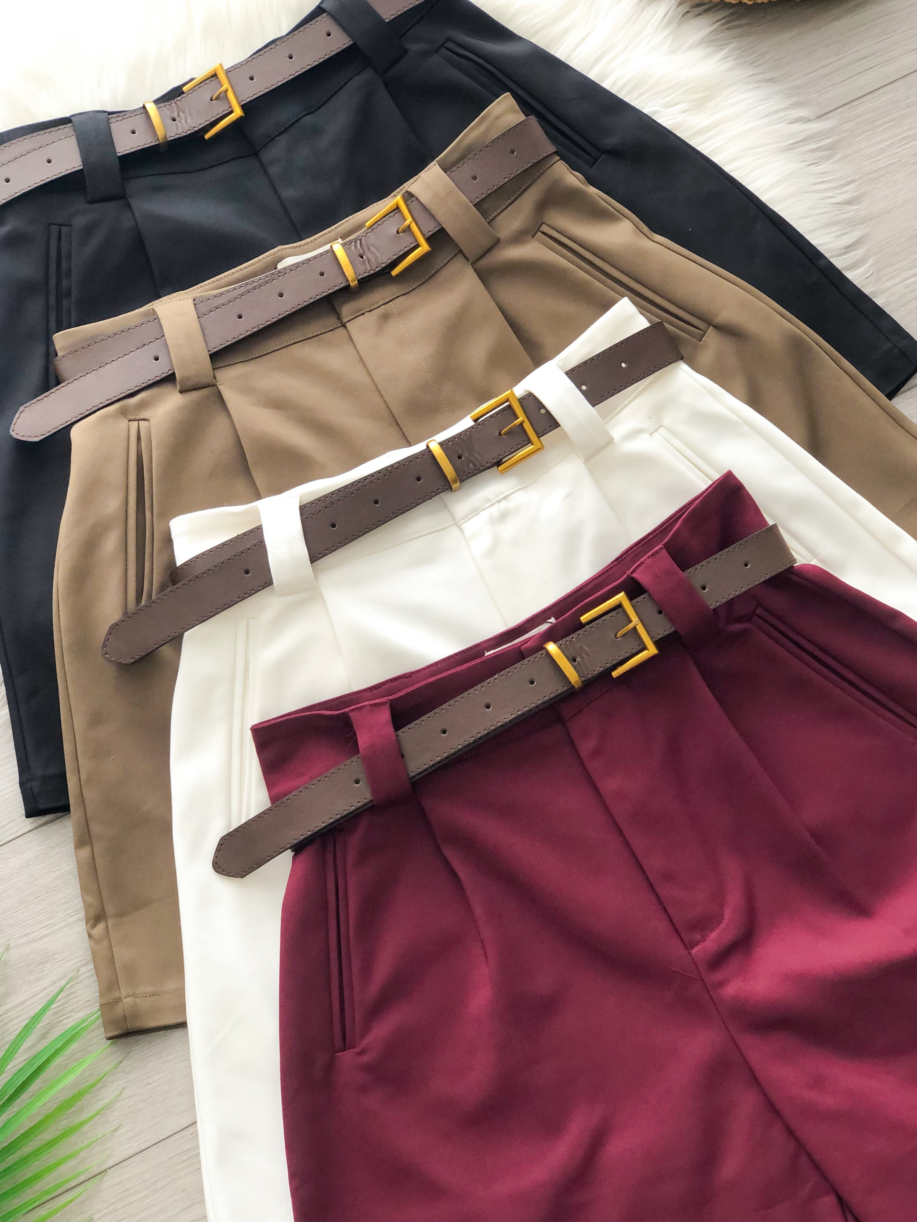 【S2621-1】⚡补货预订款⚡高品质韩系复古风西装四分高腰百搭短裤，搭配配送腰带，有口袋 ❤️❤️