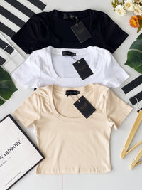 【T50156】独家爆款高品质大U领短袖纯棉弹力简约日常百搭款上衣 ❤❤ 【B-R1-C1】