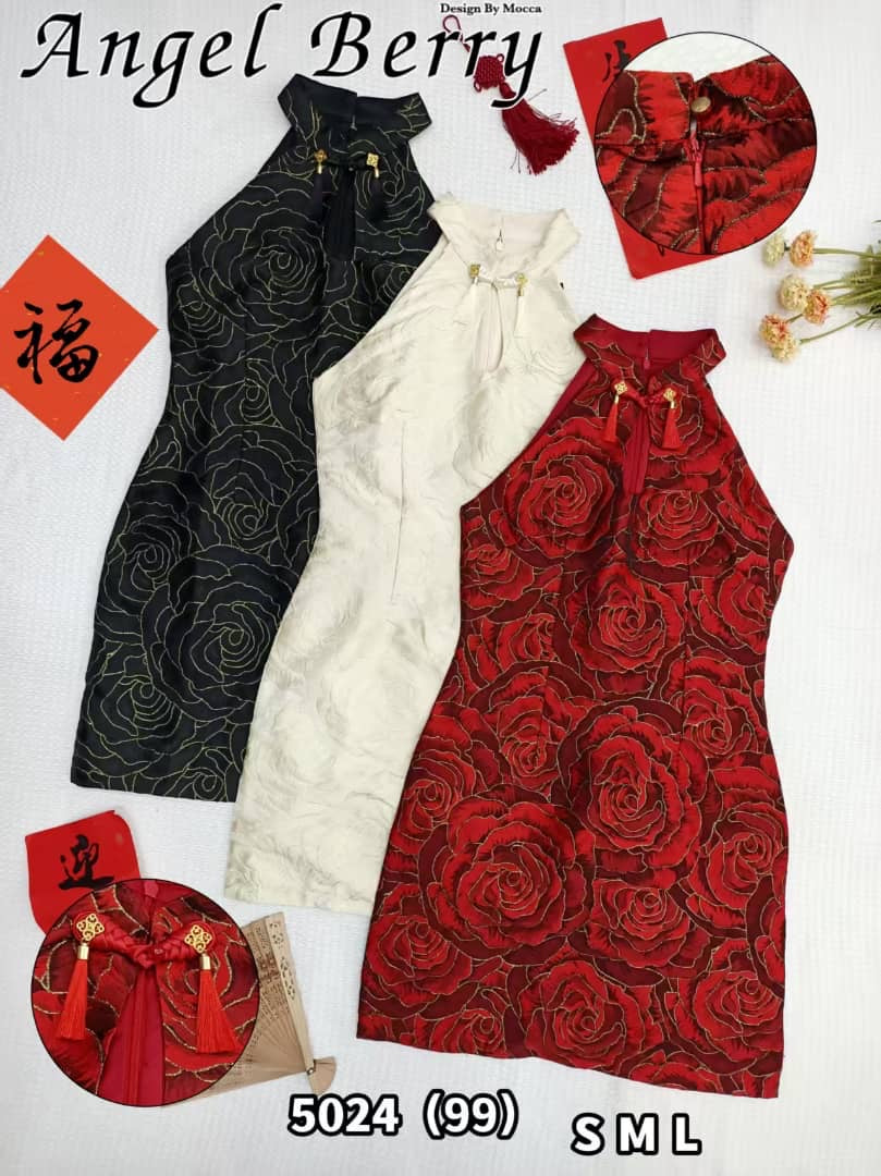 【D8238131】高品质复古国风金线提花无袖CUT IN旗袍连身裙子 ❤❤