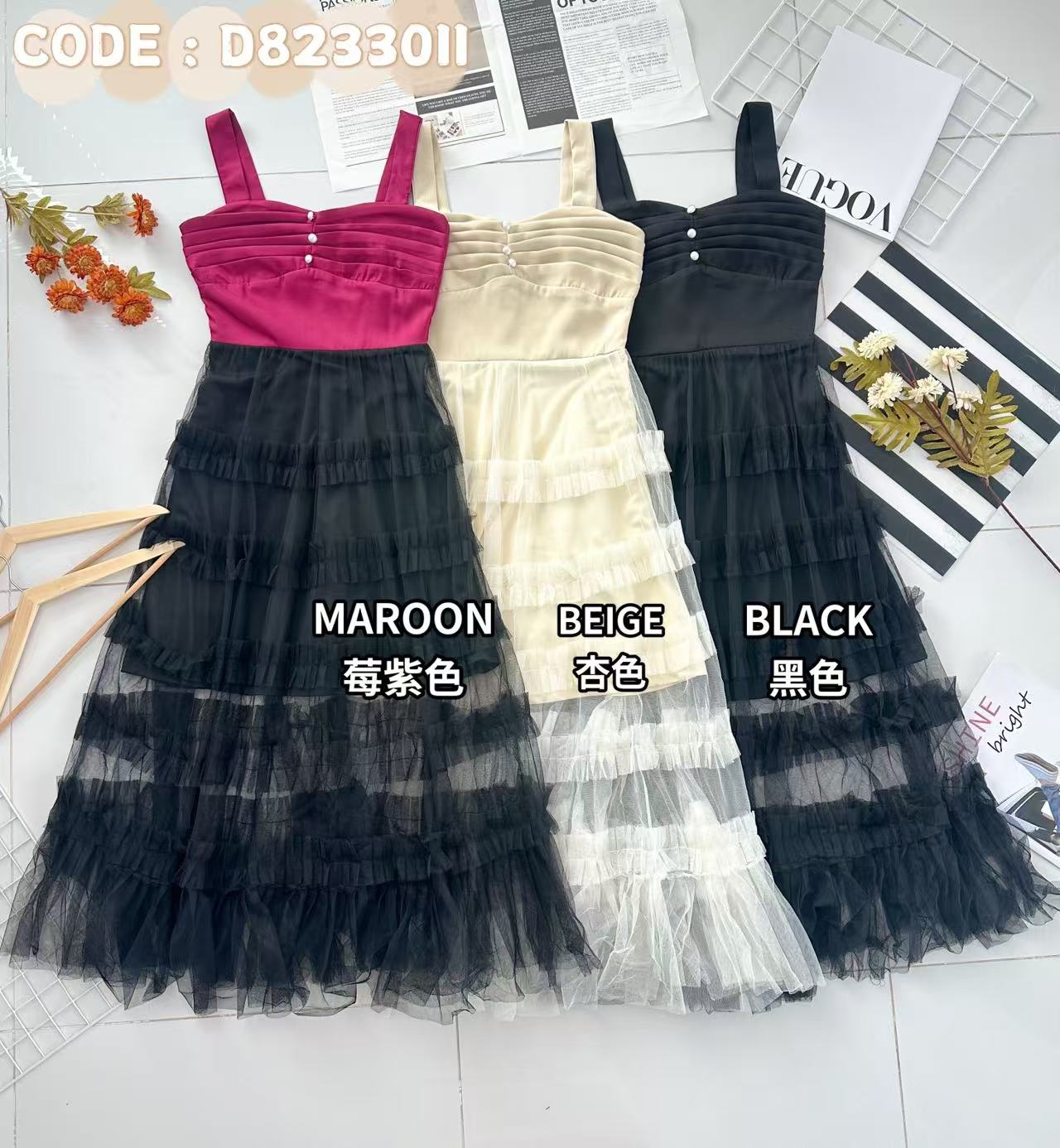 【D8233011】高品质高端气质无袖温柔风西装拼接蕾丝网纱连身裙子 ❤❤【B-R1-C3】