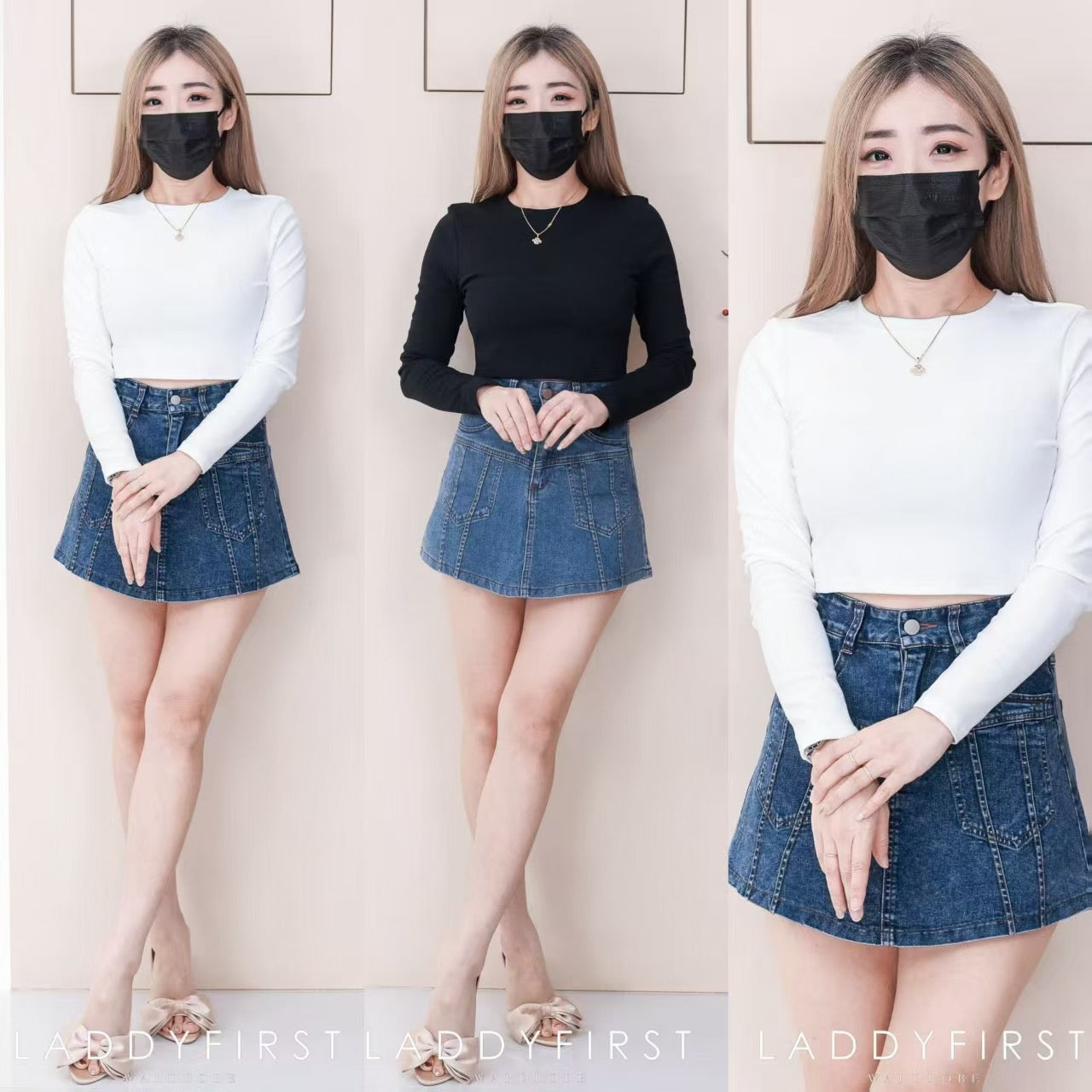 【S3524】独家爆款高品质牛仔COTTON JEANS简约显瘦显腿长百搭牛仔高腰裤裙，有口袋 ❤️❤️【B-R3-C1】
