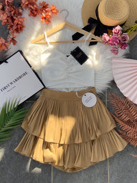 【S68114】【独家小圆饼】双层蛋糕百褶荷叶边高腰显瘦西装裙子，内层里布短裤【B-R1-C2】