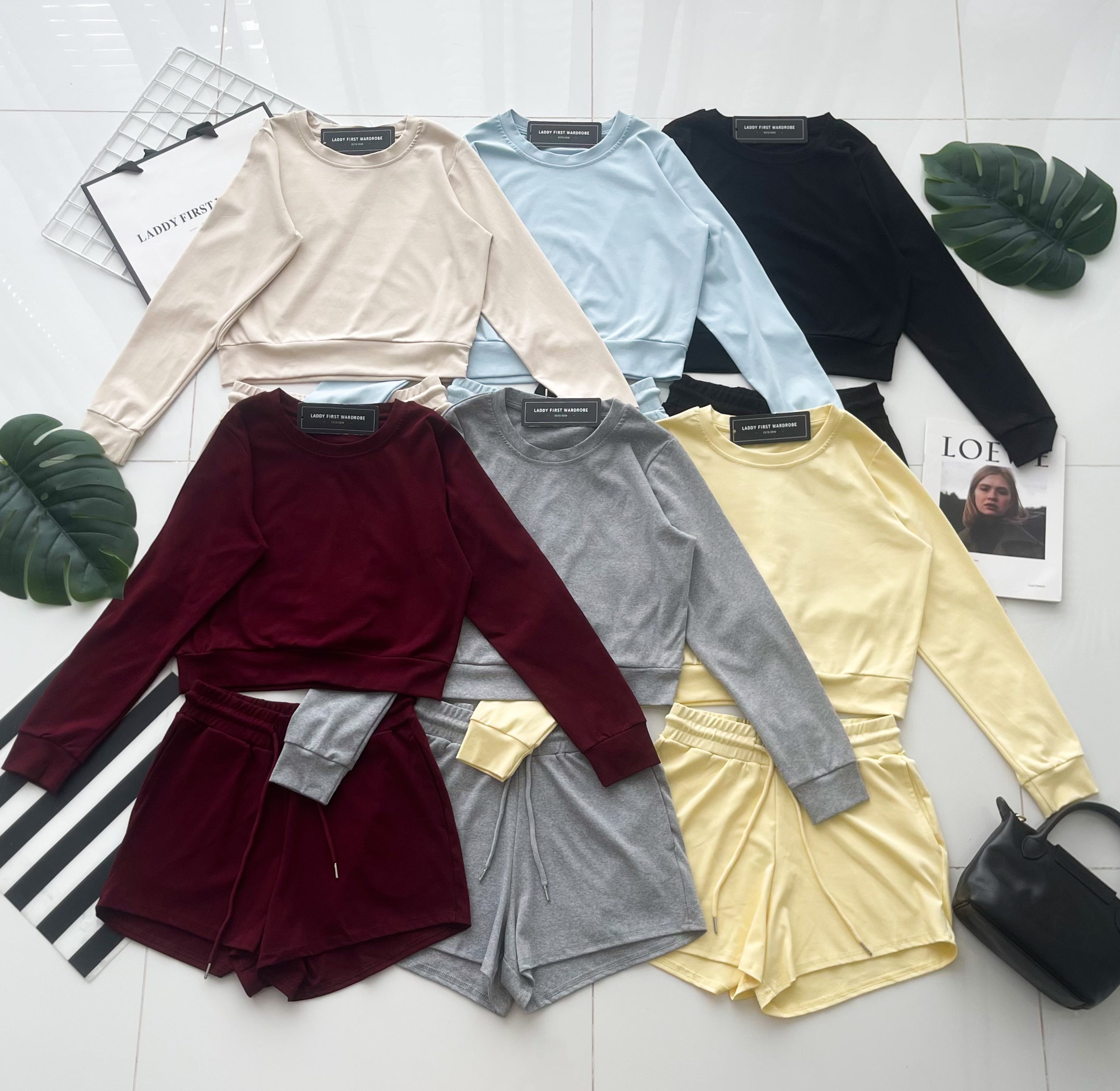 【SS823740】高品质两件式纯棉简约休闲百搭套装 宽松版休闲百搭长袖上衣➕松紧腰弹力休闲短裤，有口袋 ❤️❤️【B-R1-C4】