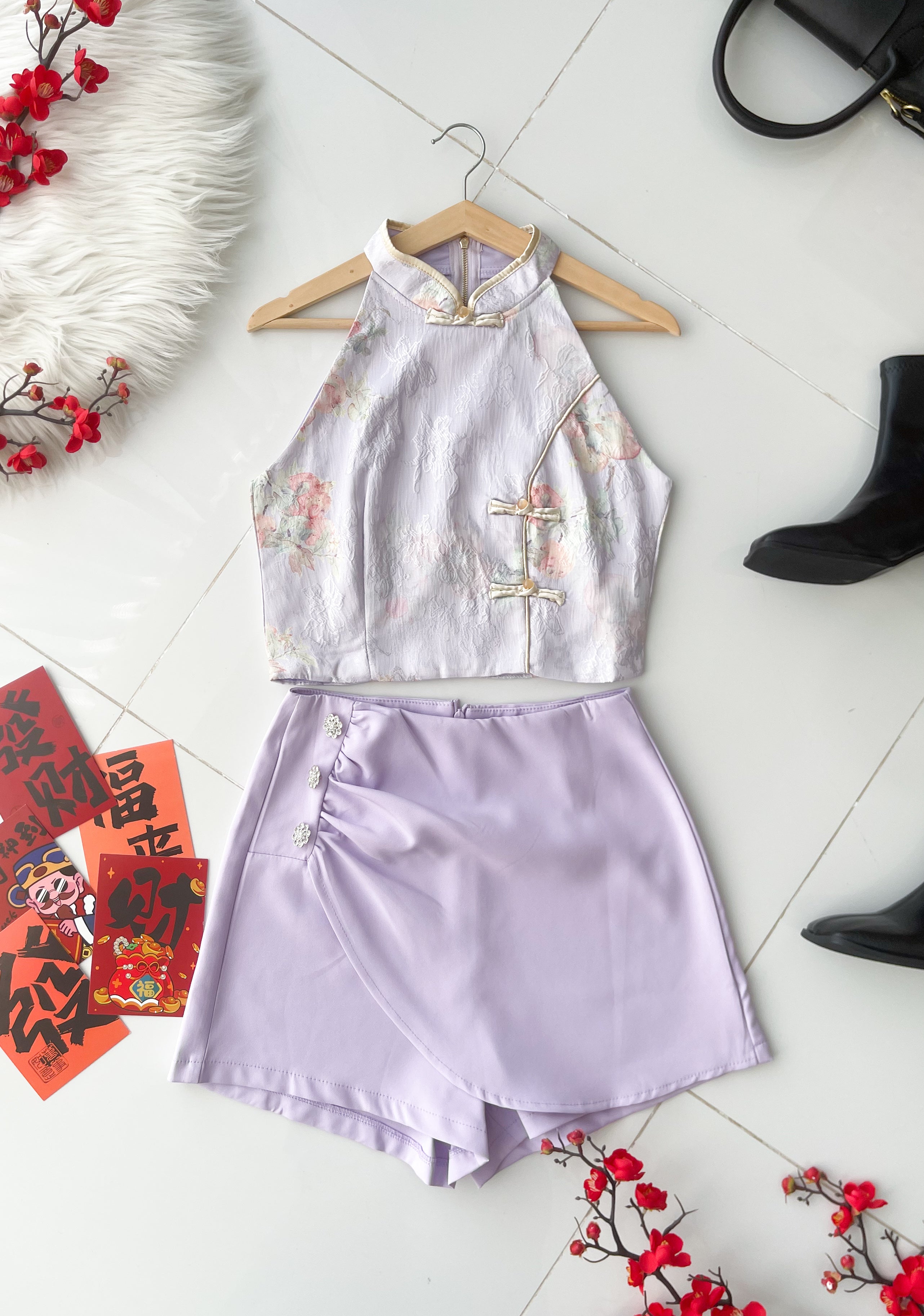 【SS8239211】高品质两件式高端大气名媛风提花旗袍套装 CUT IN无袖提花旗袍上衣➕西装高腰百搭裤裙 ❤️❤️