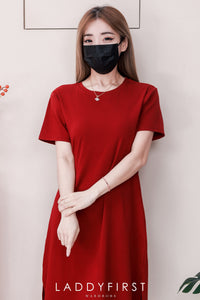 【D82914】高品质慵懒风宽松纯棉弹力圆领短袖休闲简约连身裙子，两侧开叉设计 ❤❤【A-R1-C6】