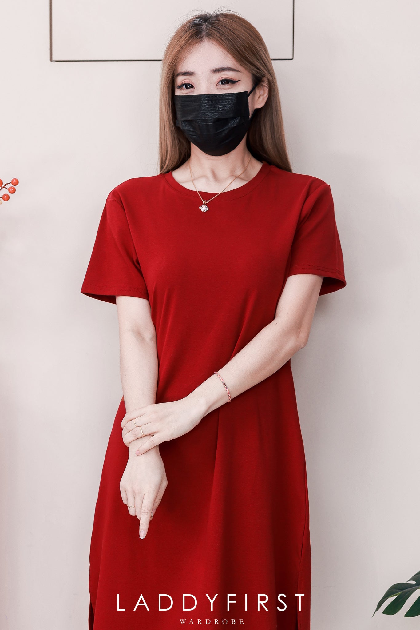 【D82914】高品质慵懒风宽松纯棉弹力圆领短袖休闲简约连身裙子，两侧开叉设计 ❤❤【A-R1-C6】