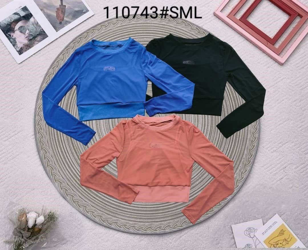 【T110743】高品质假两件纯棉内搭拼接透视长袖网纱上衣 ❤️❤️