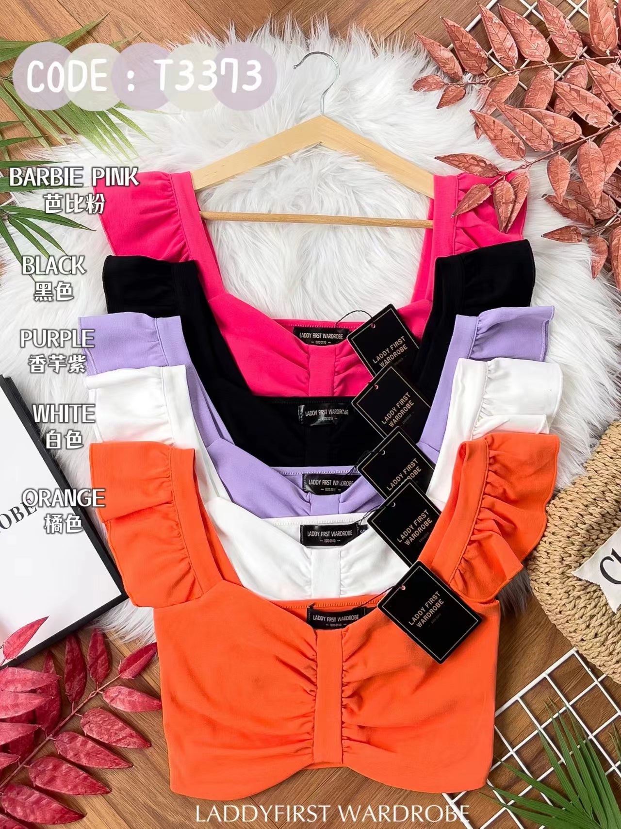 【T3373】独家爆款无袖荷叶边皱褶设计纯棉百搭时装上衣 ❤❤ 【C-R3-C4】