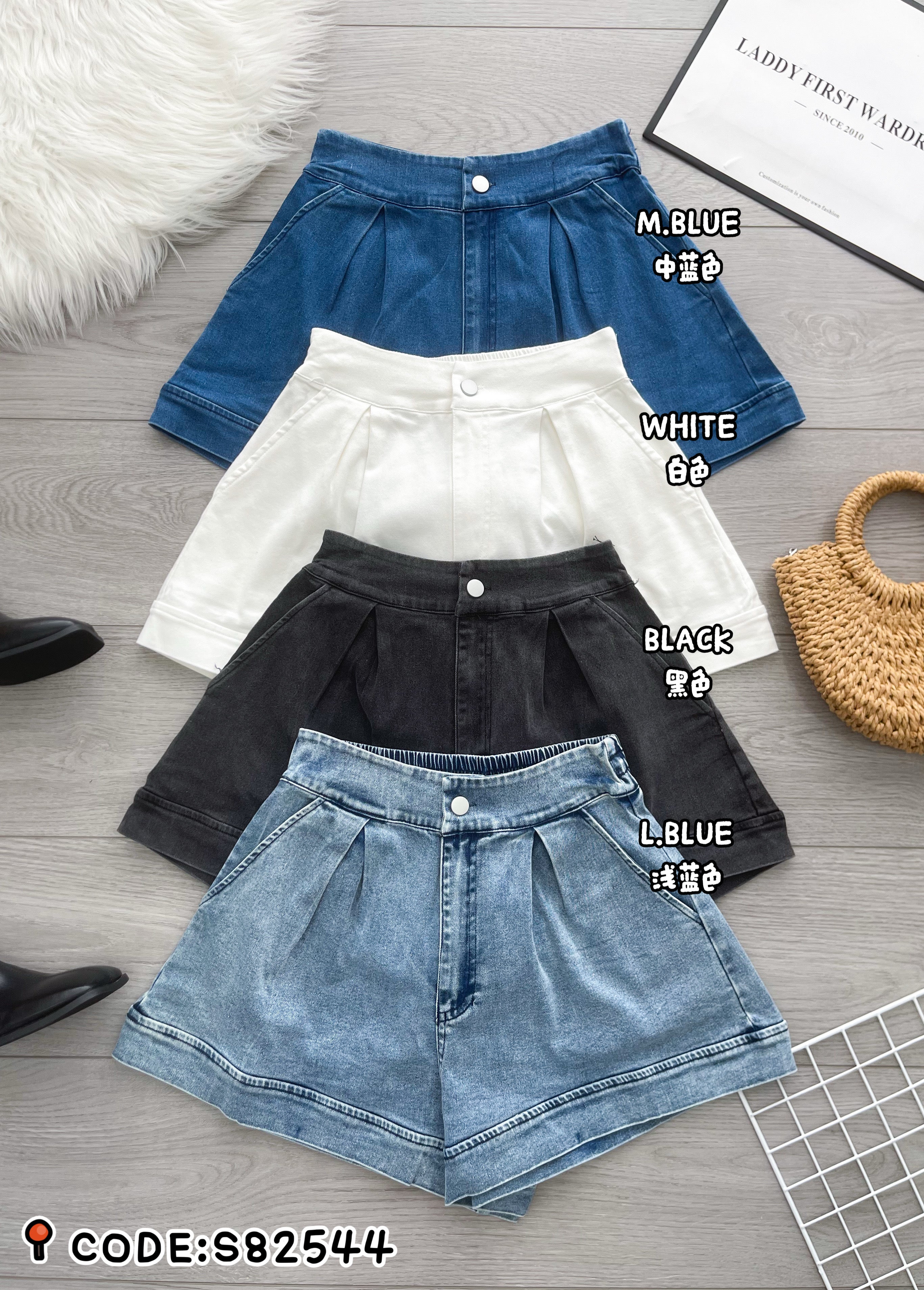 【S82544】高品质极简简约COTTON JEANS牛仔宽腿高腰百搭短裤，后腰伸缩弹力有口袋 ❤️❤️