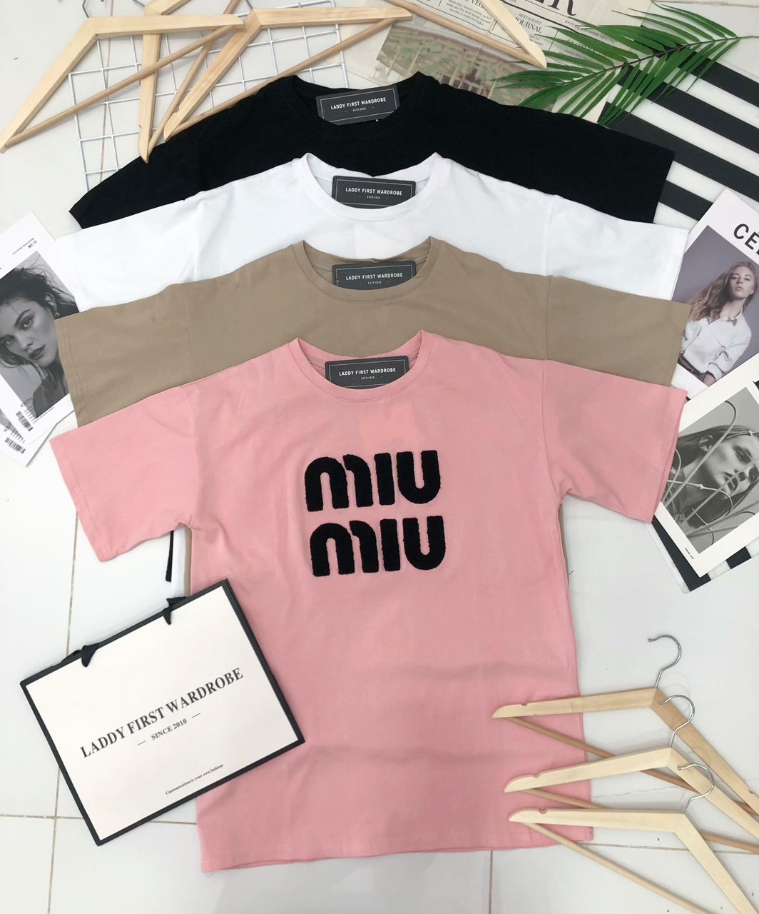 【O7603】毛巾绣字MIUMIU领短袖 Oversized 休闲上衣❤️❤️
