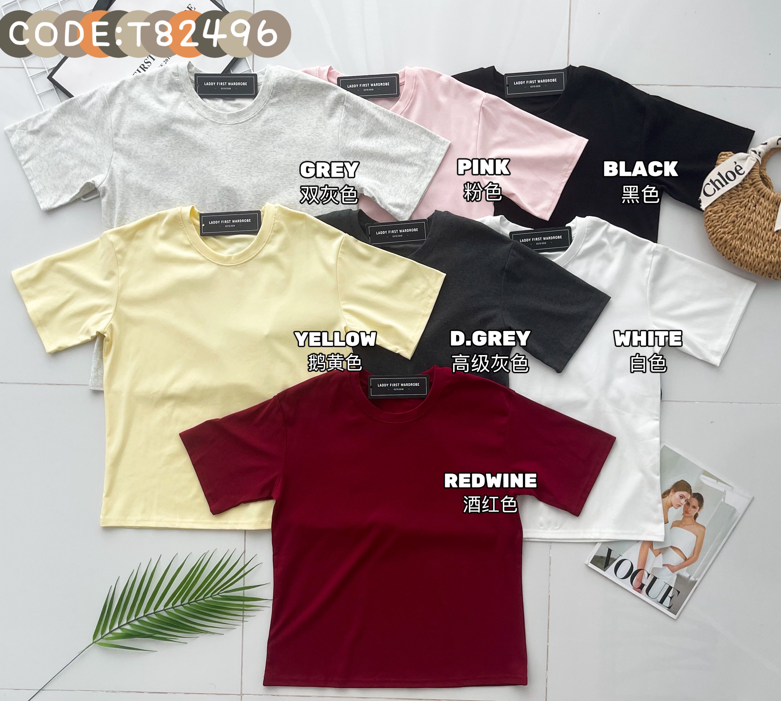 【T82496】高品质纯棉弹力圆领短袖宽松版Oversized 时尚上衣 ❤❤