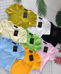 【T3329】独家爆款方领短袖纯棉弹力简约休闲百搭上衣 ❤️❤️ 【A-R3-C2】