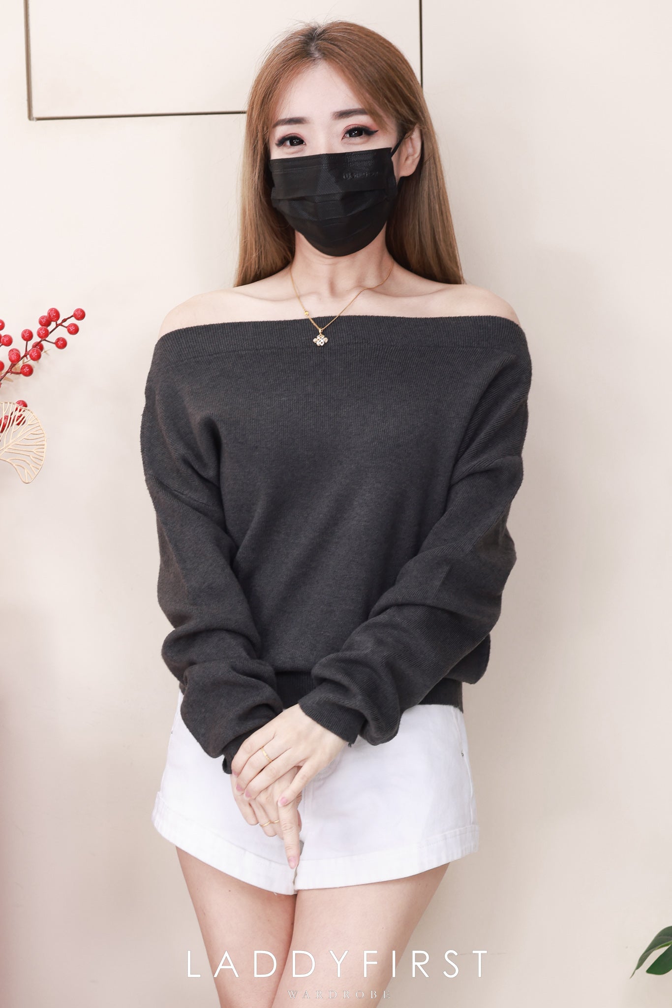 【T2923】高品质韩风性感斜肩简约又气质针织长袖上衣 ❤❤