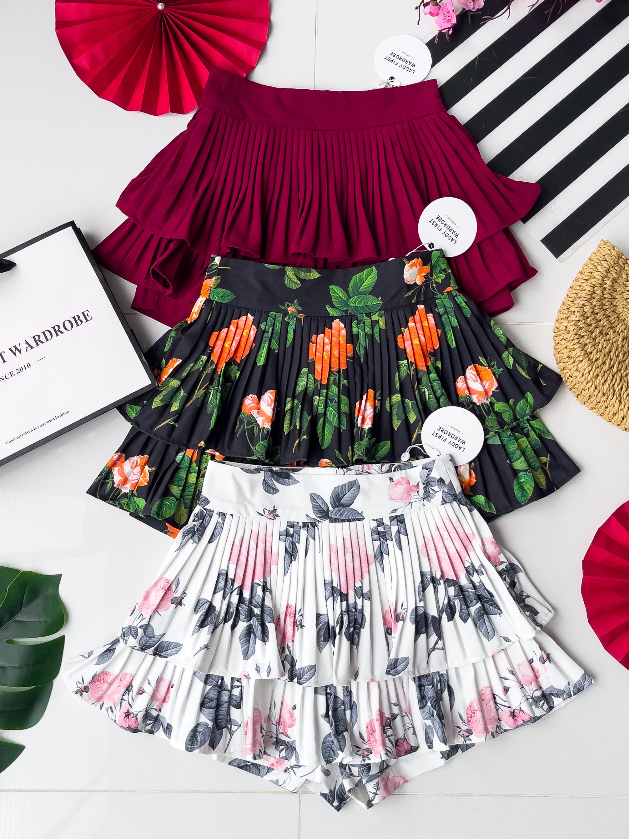 【S68135】【LFW独家小圆饼】【直播间搭配】双层蛋糕百褶荷叶边高腰显瘦西装裙子，内层防走光短裤 ❤️❤️ 【C-R3-C5】