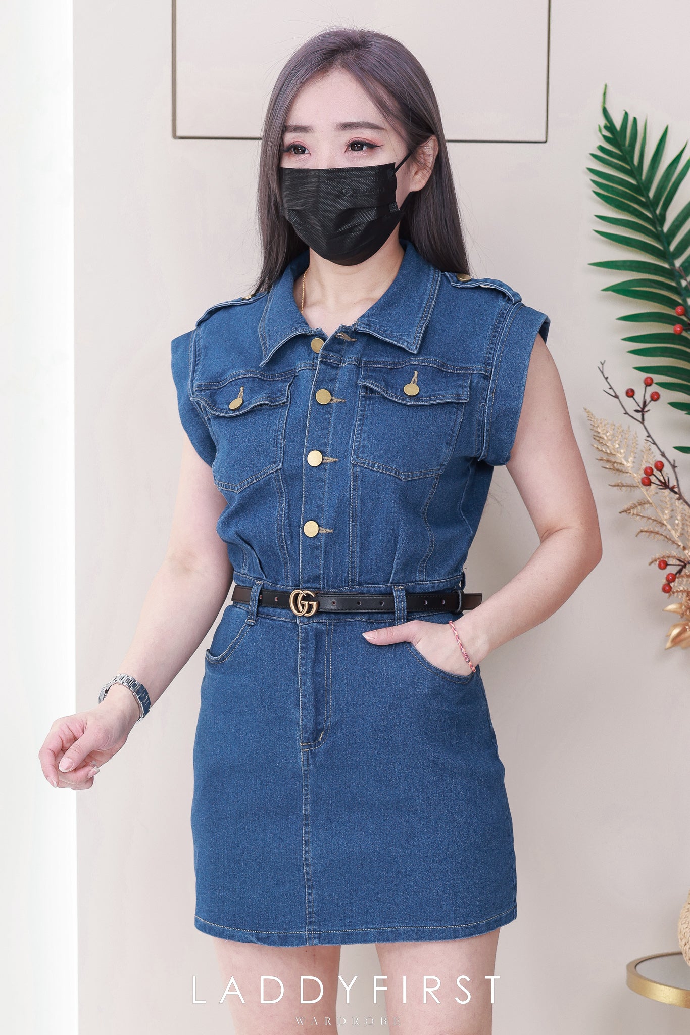 【D121443】高品质韩风简约翻领短袖COTTON JEANS牛仔连身裙子，内层有安全裤，有口袋 ❤️❤️