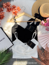 【T3358】V领小皱褶设计细带无袖纯棉弹力内搭上衣 ❤❤【A-R2-C2】