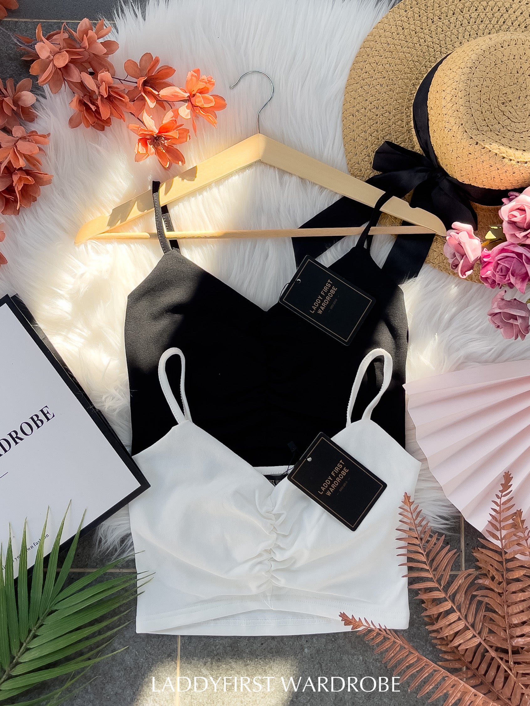 【T3358】V领小皱褶设计细带无袖纯棉弹力内搭上衣 ❤❤【A-R2-C2】