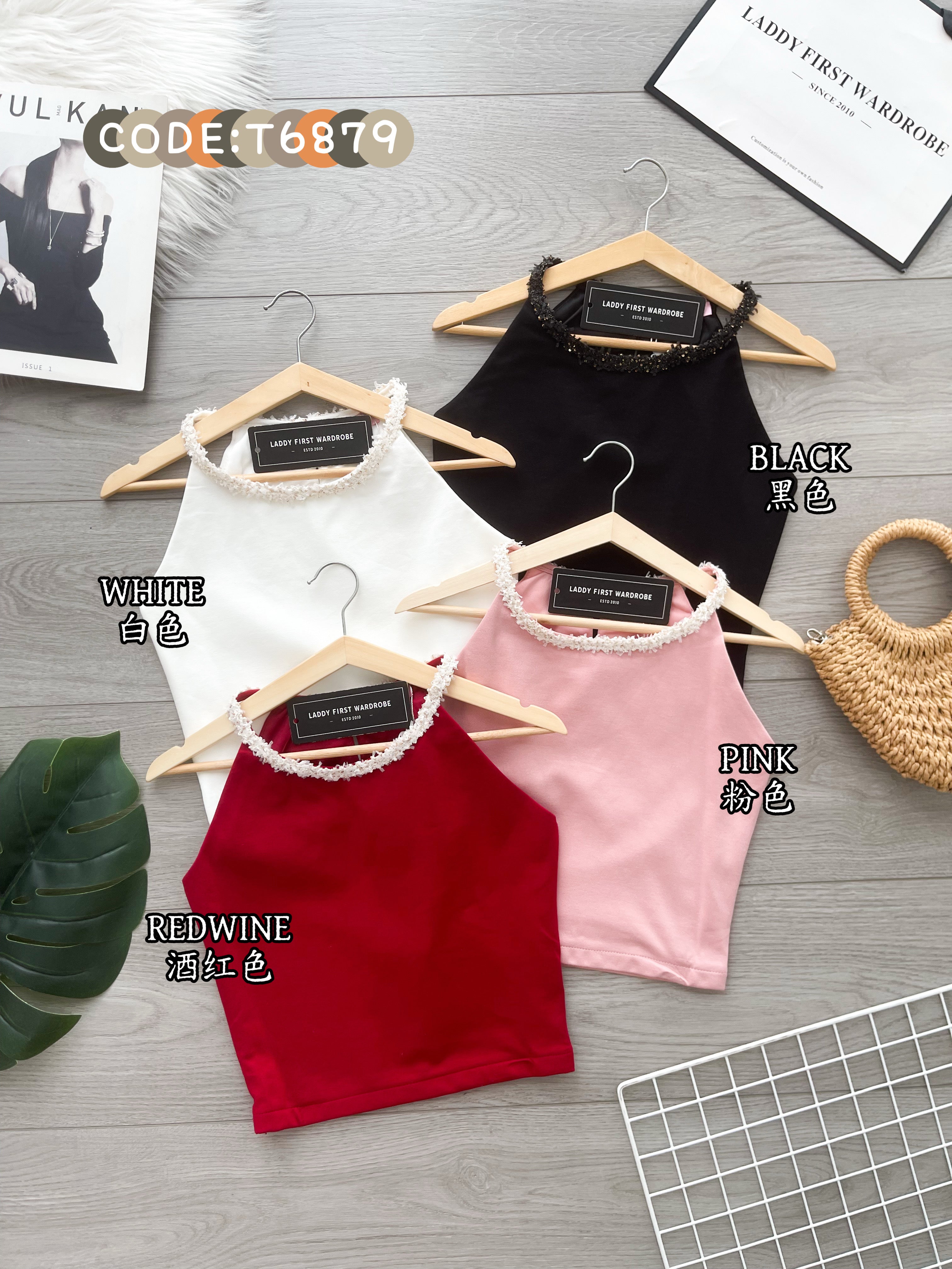 【T6879】高品质罗马拼接小香风领口无袖上衣 ❤❤