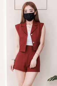 【SS20787】高品质两件式韩系西装简约时尚百搭套装 V翻领无袖西装上衣➕西装高腰百搭短裤，有口袋 ❤️❤️【A-R1-C1】
