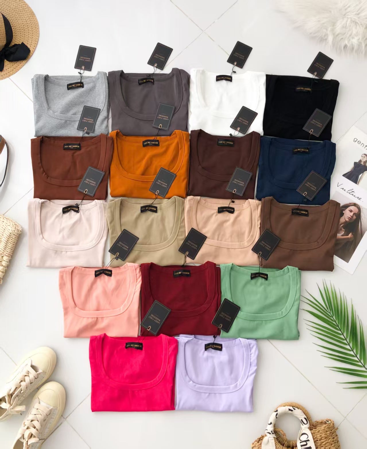 【T2342-1】⚡补货预订款⚡独家爆款高品质大U领短袖纯棉弹力简约日常百搭上衣 ❤❤