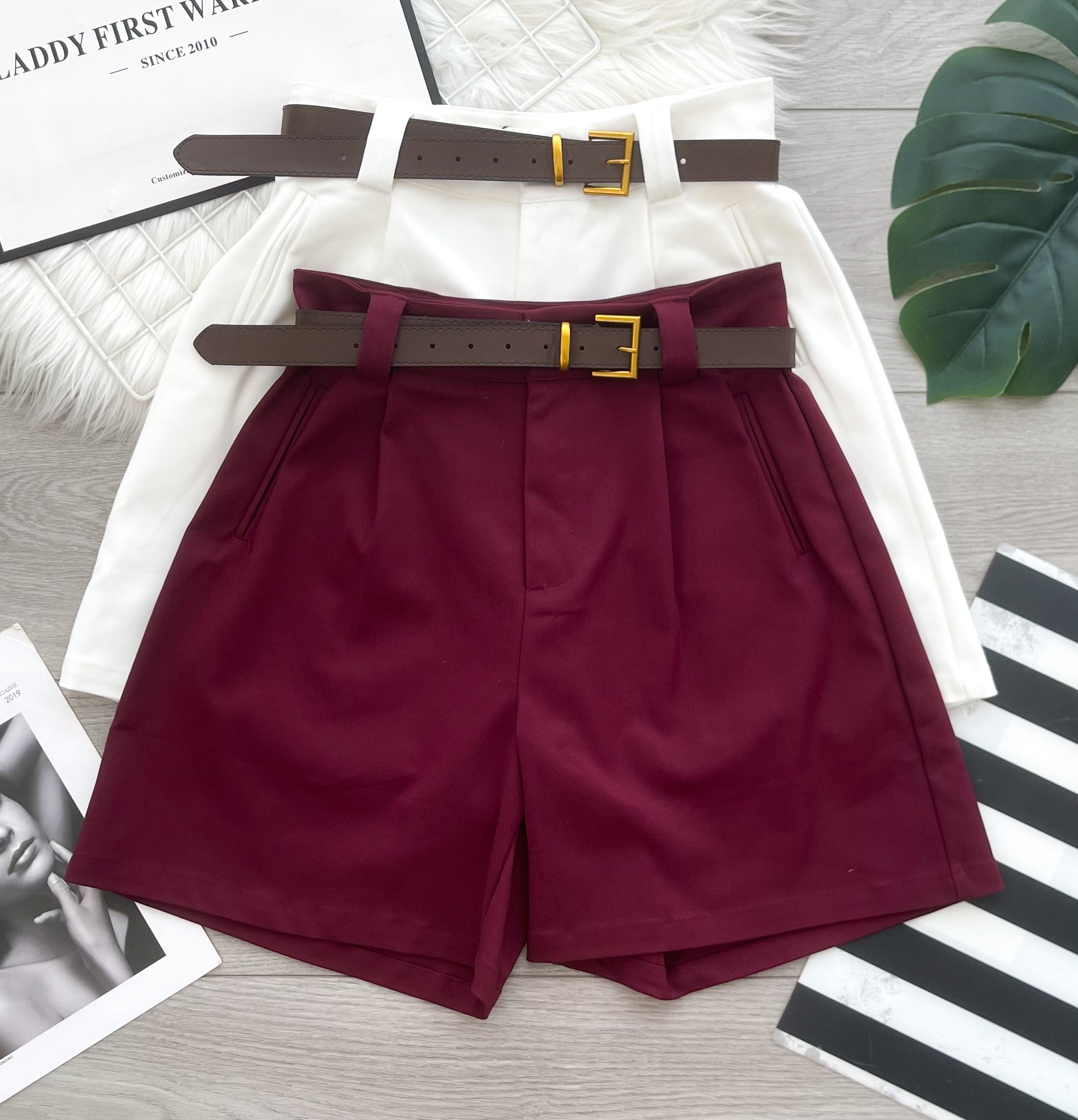 【S2621】高品质韩系复古风西装四分高腰百搭短裤，搭配配送腰带，有口袋 ❤️❤️