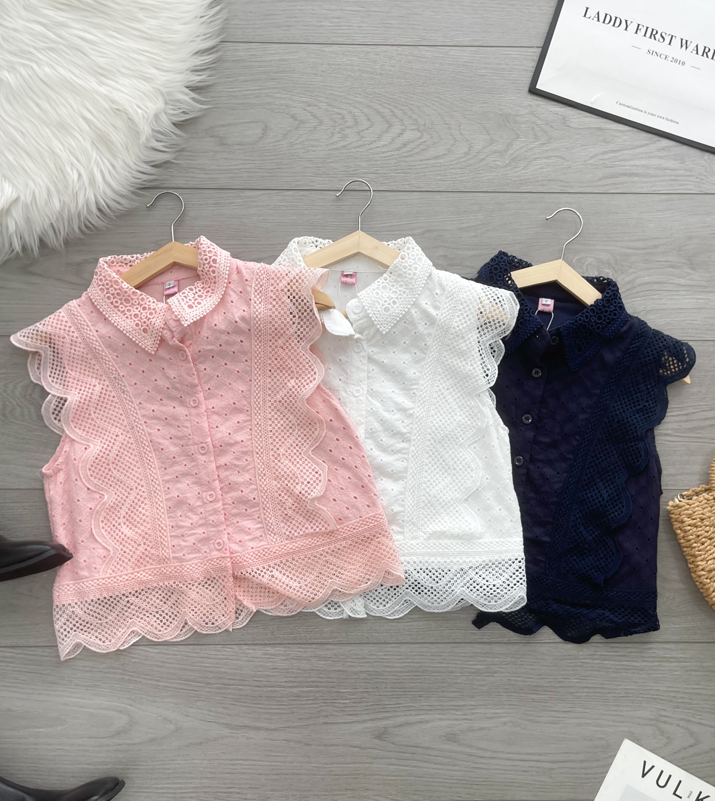 【T6794】高品质方领波浪边桐花上衣 ❤❤