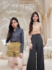 【T12773】高品质气质罗马短版长袖上衣/外套，有肩垫 ❤❤