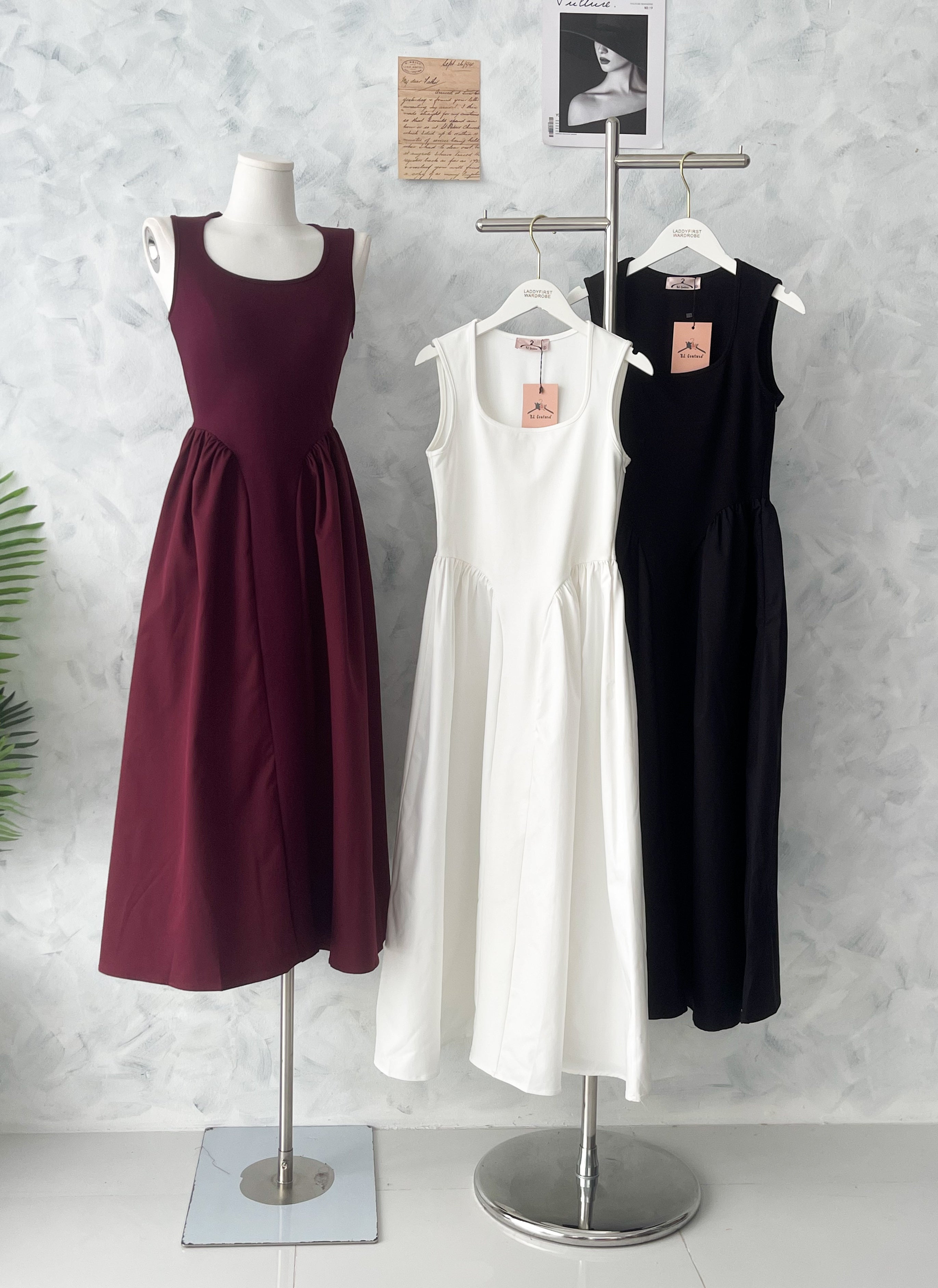 【D111037】高品质罗马弹力上衣拼接西装无袖连身长裙 ❤❤【B-R1-C2】