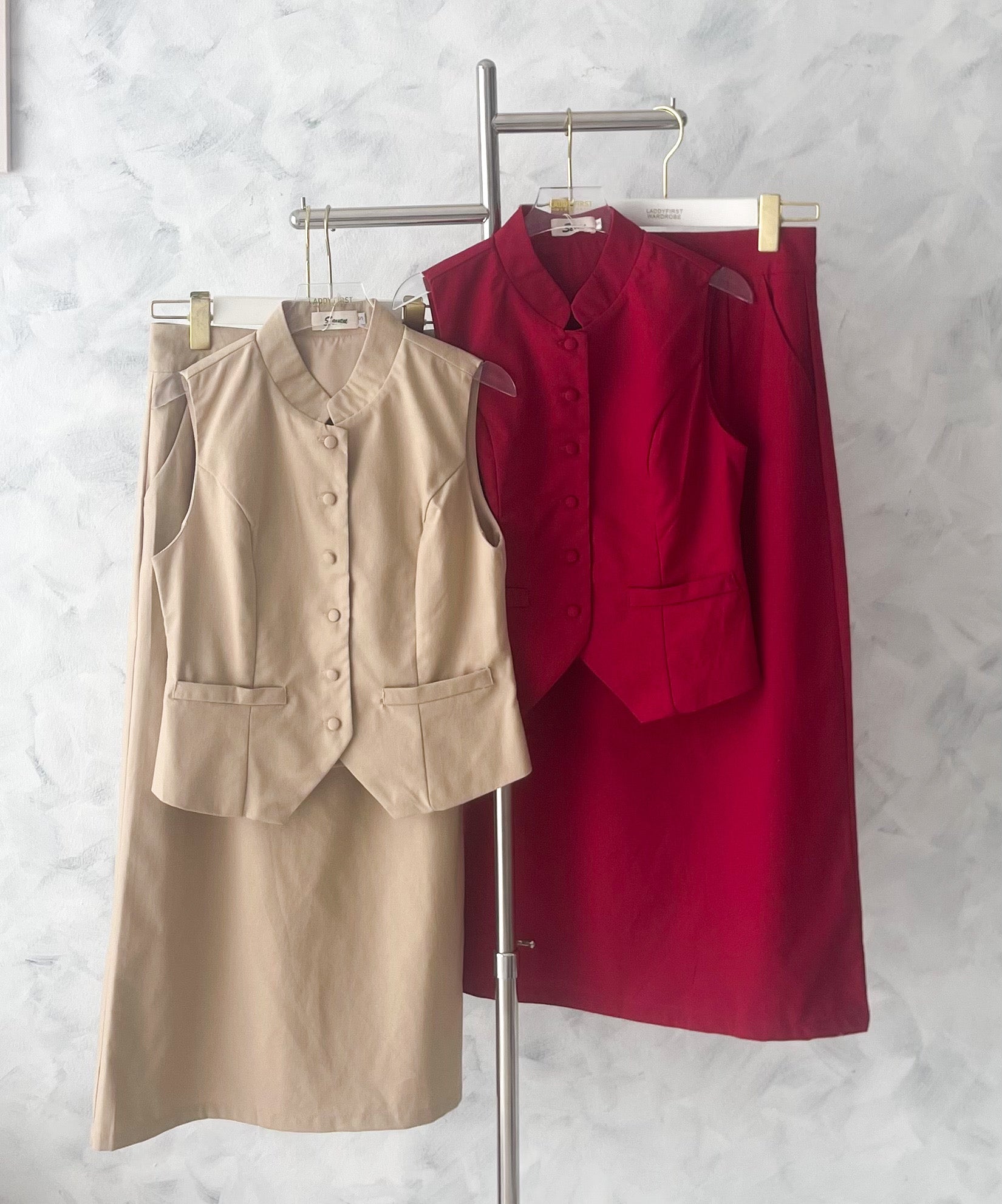 【SS82826】高品质两件式新中式棉麻套装 立领新中式马甲上衣➕棉麻高腰百搭裙子 ❤️❤️