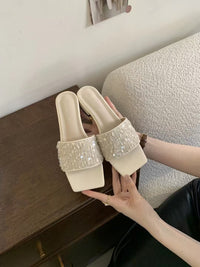 【R168-8】🌟现货🌟 高级感法式仙女小众低跟方头BLINK亮片小凉拖 ❤️