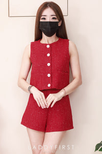 【SS3549】【LFW独家小圆饼】高品质两件式高级感气质小香风时尚套装 小香风无袖上衣➕小香风高腰百搭短裤，有口袋 ❤️❤️【F-R1-C5】